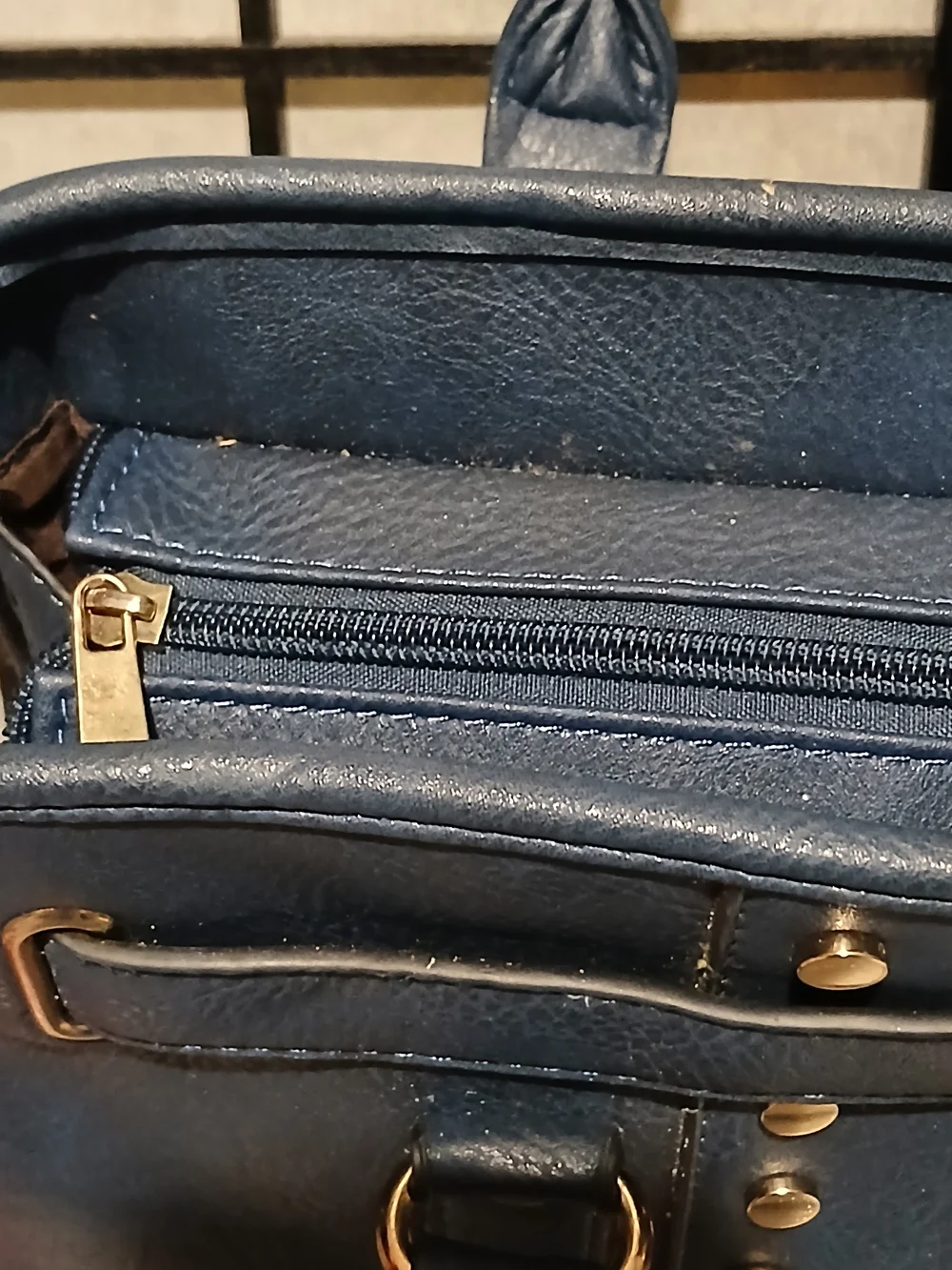 Michael Kors Navy Leather Satchel with Gold Accents